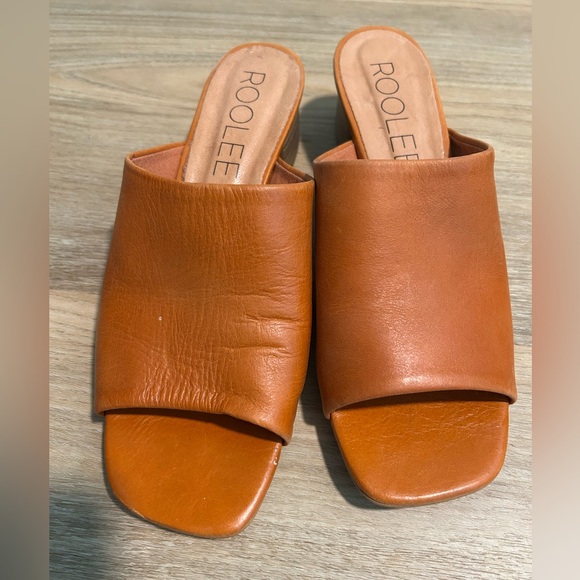 Roolee Shoes - Roolee Tan Leather Mules Square-Toe Slip-On